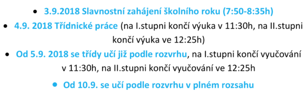 Harmonogram prvního týdne školního roku 2018/2019